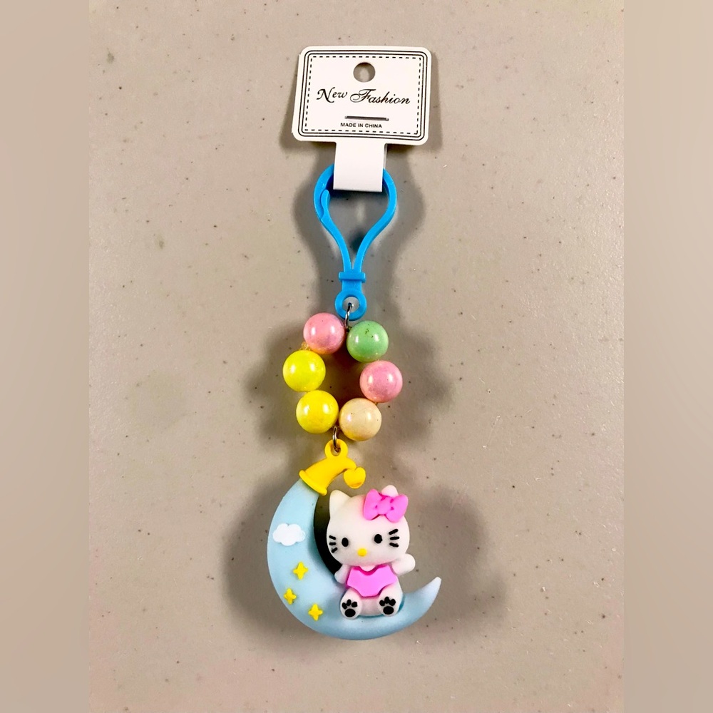 Hello Kitty Moon Keychain with Beads